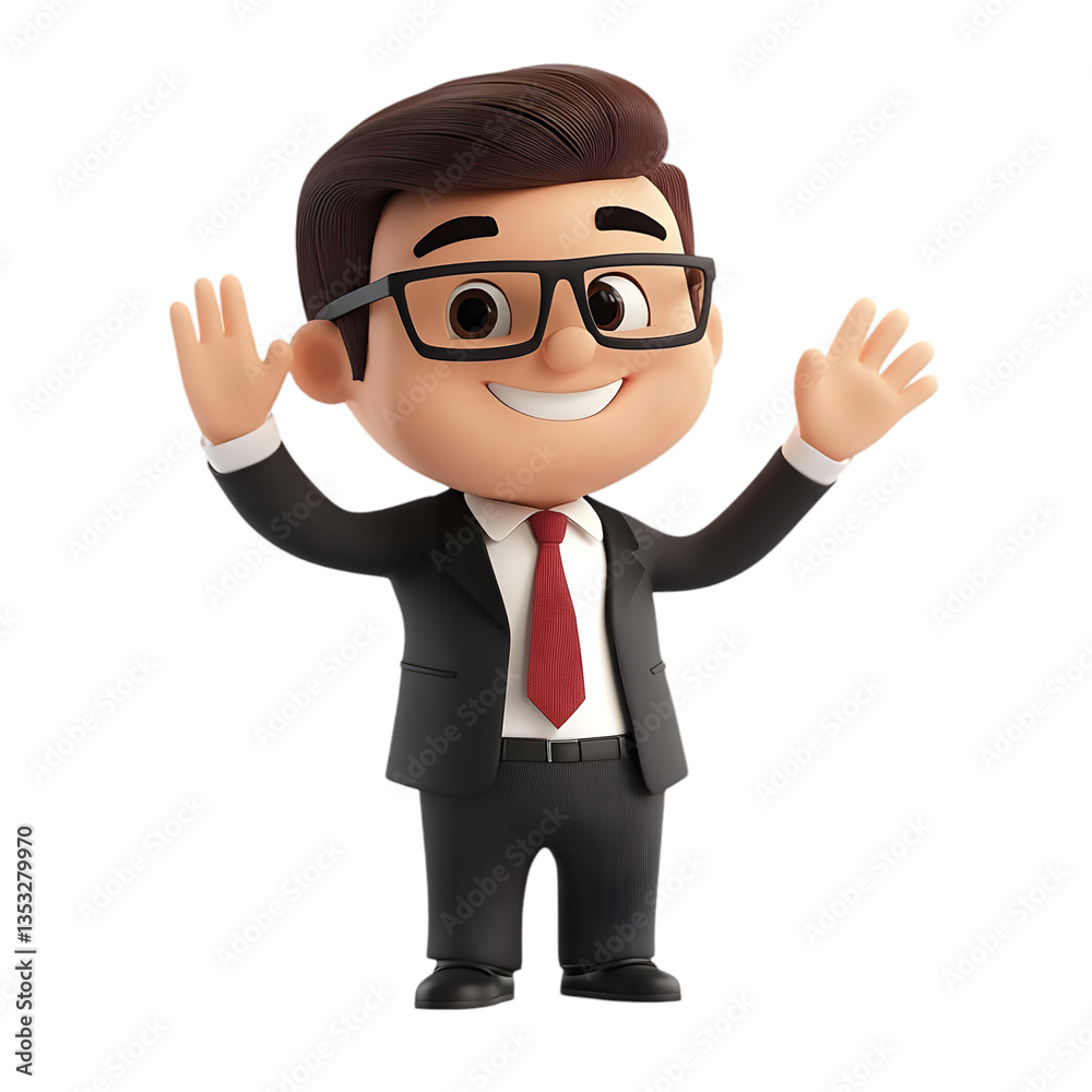 Cartoon Businessman Character With Raised Arms Cartoon Businessman Character With Raised Arms