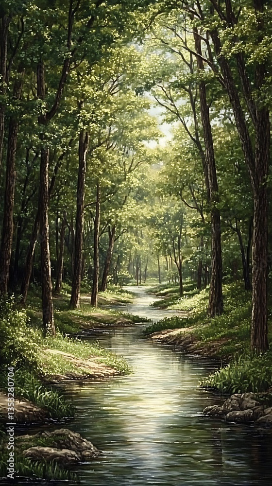 Naklejka premium Sunlit Forest Creek Path