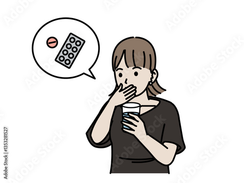 薬を飲む若い女性のイラスト