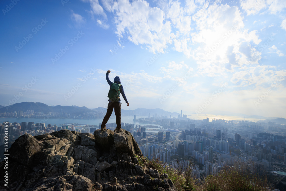 hiking on the mountain cliff edge in Hong Kong hiking on the mountain cliff edge in Hong Kong