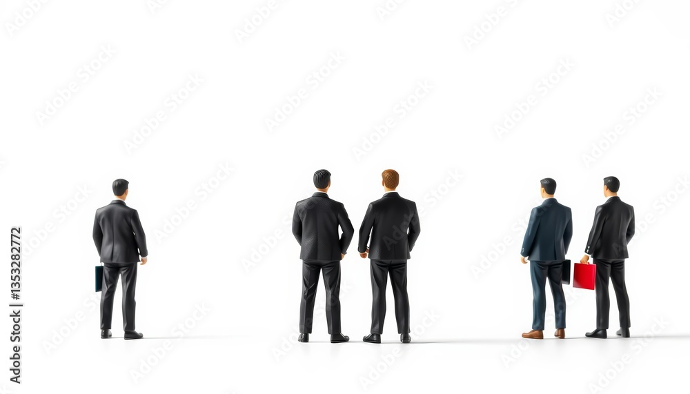 Miniature business figures, rear view, isolated on white, isolated, group Miniature business figures, rear view, isolated on white, isolated, group