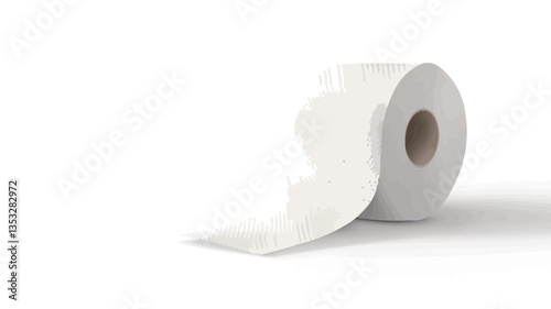 Close-up studio shot of a roll of white toilet paper against a white background.  A portion of the toilet paper is unrolled, showing its texture and softness. The image is brightly lit, with minimal