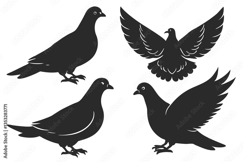Fototapeta premium set of Dove silhouette vector illustration