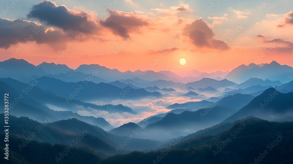 Obraz premium Majestic mountain landscape at sunrise