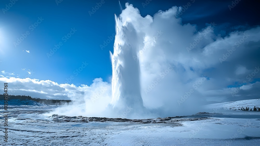 Obraz premium Powerful Geyser Eruption Showcases Geothermal Energy