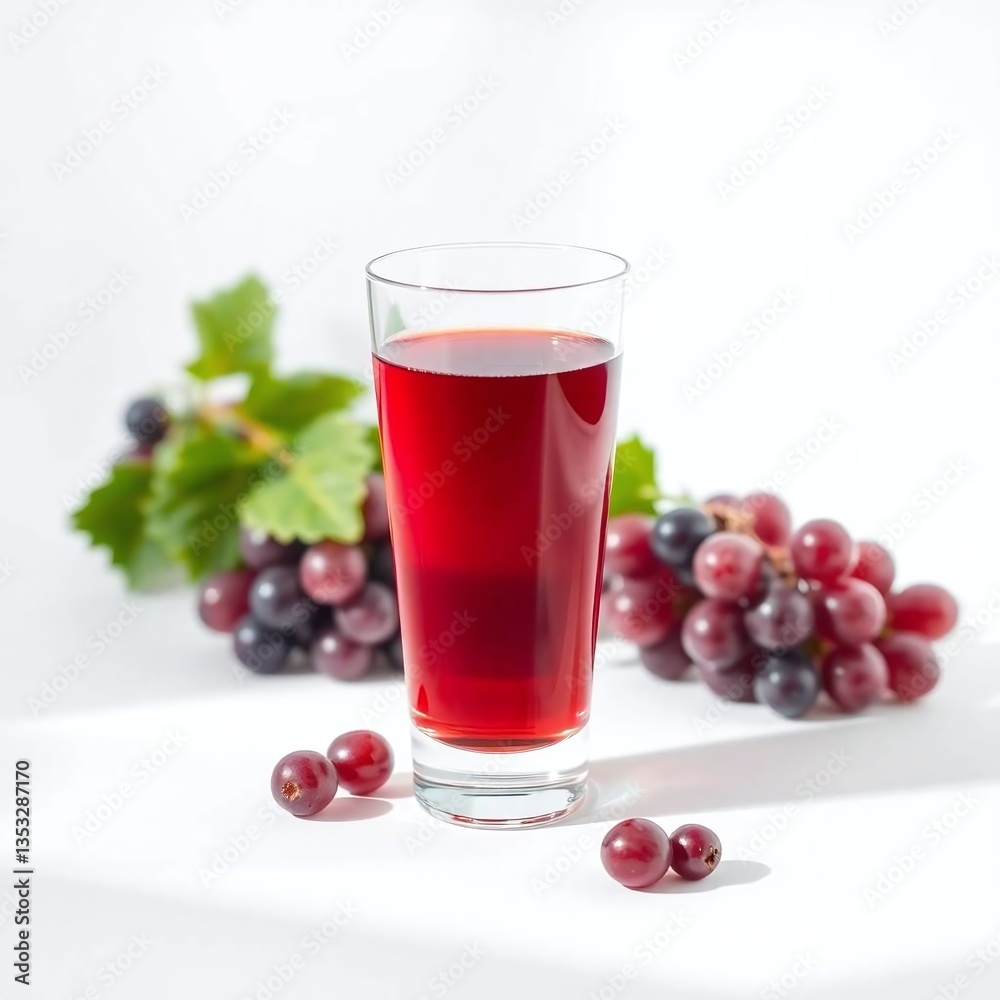 A single glass of grape juice isolated on white. Soft, diffused light casts subtle shadows. A single glass of grape juice isolated on white. Soft, diffused light casts subtle shadows.