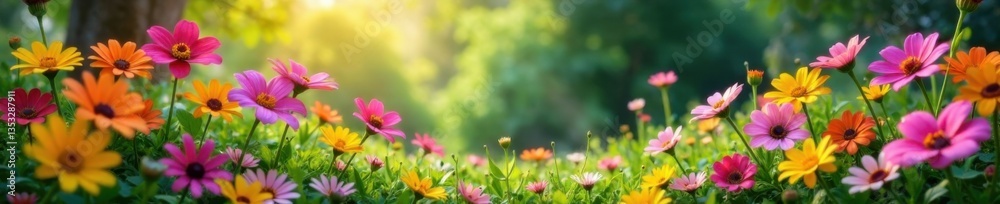 Obraz premium Colorful flowers blooming in a whimsical garden , floral, green, whimsical
