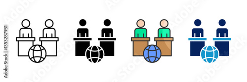 Press Conference Icon Set Multiple Style Collection