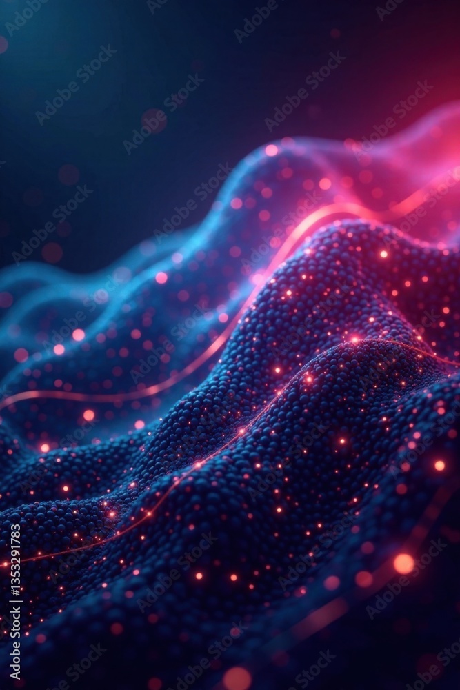 Fototapeta premium Glowing mesh lines intersect abstract particles in a dynamic background , neon lights, glowing, neon