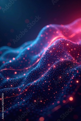 Glowing mesh lines intersect abstract particles in a dynamic background , neon lights, glowing, neon