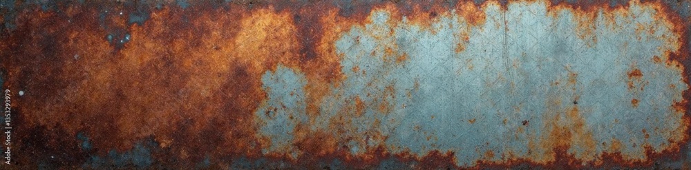 Obraz premium Rusted metal mesh overlay on a worn concrete surface with abstract grunge pattern, metal, concrete, industrial