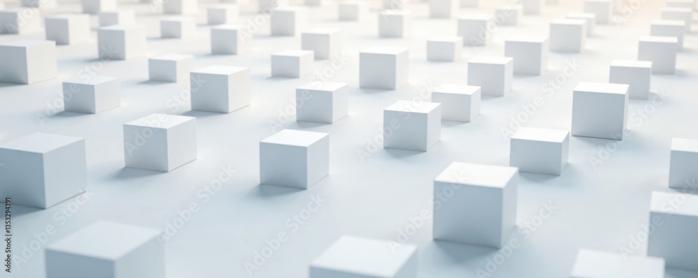 Shuffled white cube boxes covering the entire screen with empty space , clean, industrial Shuffled white cube boxes covering the entire screen with empty space , clean, industrial
