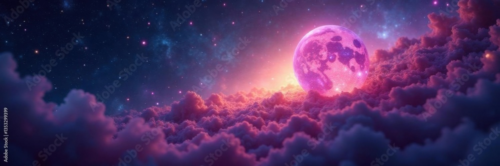 Fototapeta premium Ethereal glowing orb suspended in starry nebula , cosmic glow, float, asteroid