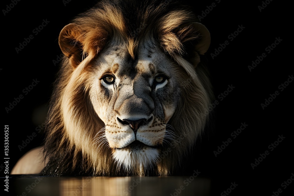 Fototapeta premium Portrait of a Beautiful lion lion at the waterhole
