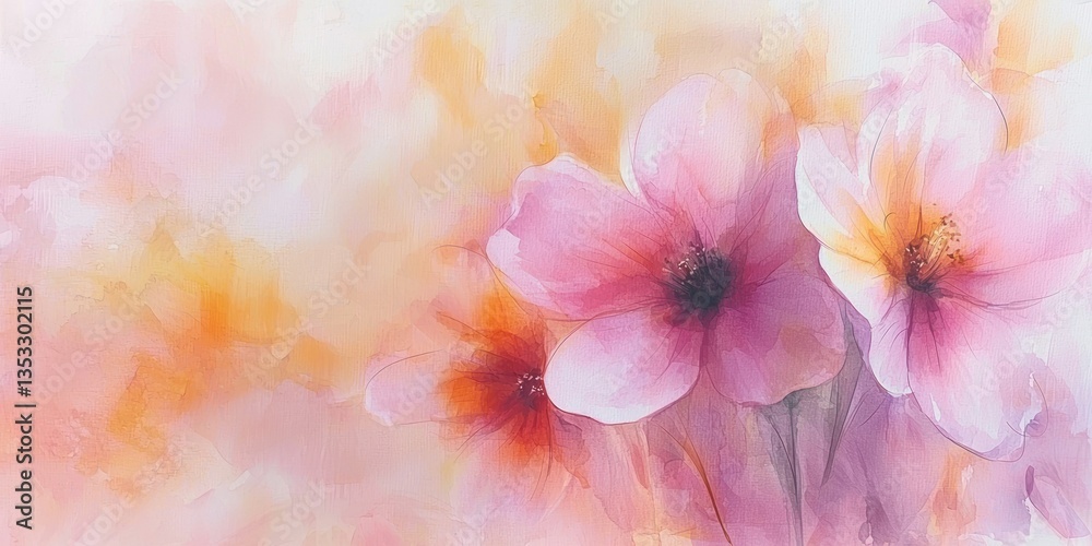 A soft watercolor painting of delicate pastel flowers with a smooth, flowing texture A soft watercolor painting of delicate pastel flowers with a smooth, flowing texture