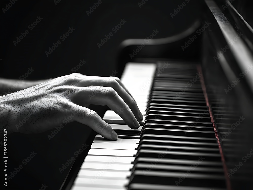 Fototapeta premium Hands playing grand piano keys.