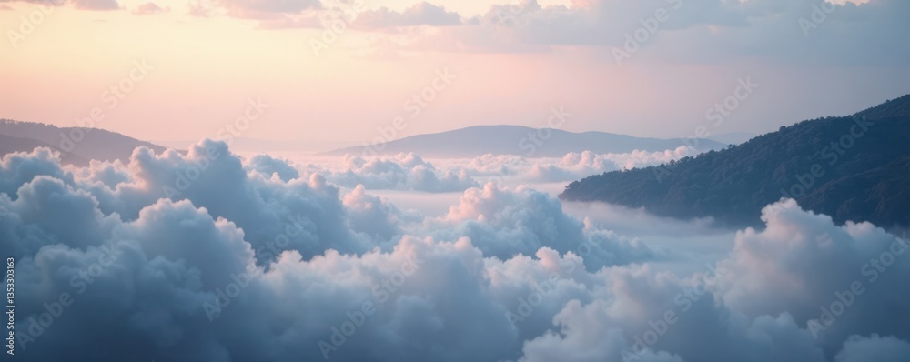Obraz premium Soft focus misty landscape with subtle clouds and water droplets , cloudy sky, soft focus