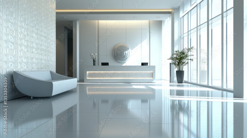 A luxury hotel lobby with modern decor and a welcoming reception desk