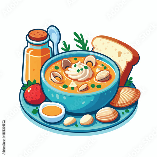food, delicious, chowder, bowl, soup, clam, seafood, dinner, potato, meal, gourmet, cream, creamy, healthy, lunch, shellfish, fresh, cuisine, parsley, spoon, dish, milk, white, bread, hot, american, b