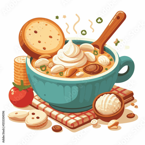 food, delicious, chowder, bowl, soup, clam, seafood, dinner, potato, meal, gourmet, cream, creamy, healthy, lunch, shellfish, fresh, cuisine, parsley, spoon, dish, milk, white, bread, hot, american, b