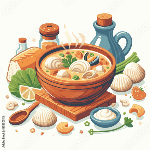 food, delicious, chowder, bowl, soup, clam, seafood, dinner, potato, meal, gourmet, cream, creamy, healthy, lunch, shellfish, fresh, cuisine, parsley, spoon, dish, milk, white, bread, hot, american, b