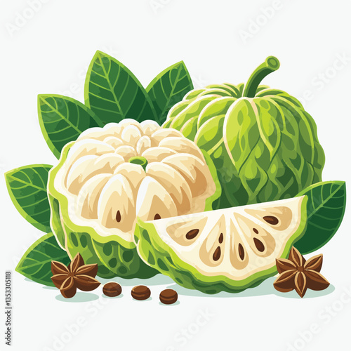 cherimoya, green, fruit, fresh, food, ripe, exotic, sweet, tropical, organic, custard, background, healthy, raw, annona, white, custard apple, delicious, tasty, isolated, dessert, seed, half, chirimoy