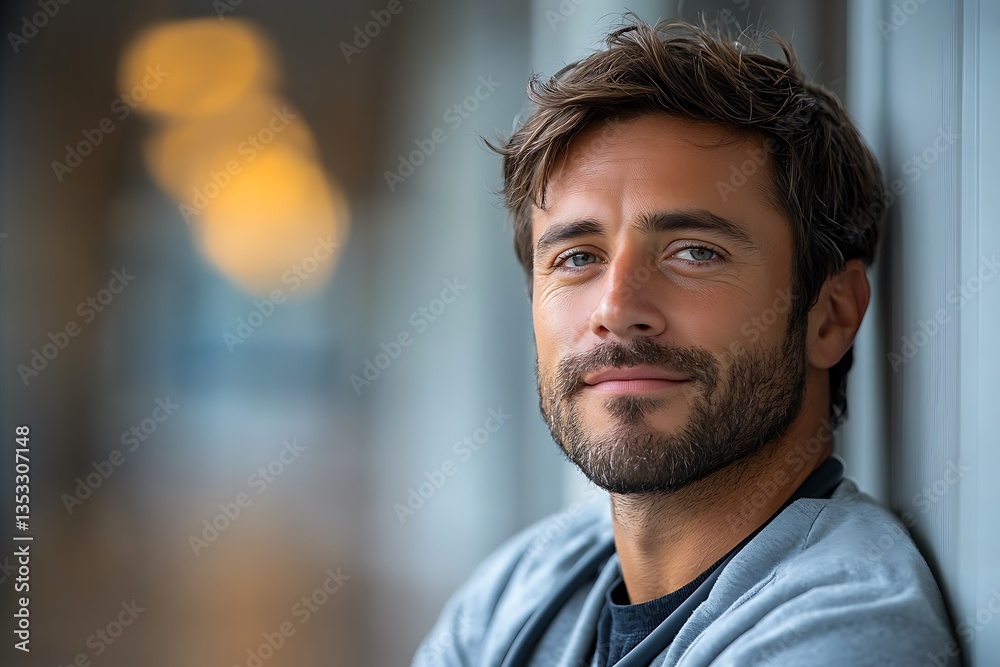 Smiling Portrait Of A Handsome Man Leaning Against A Wall Smiling Portrait Of A Handsome Man Leaning Against A Wall