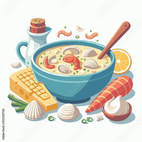 food, delicious, chowder, bowl, soup, clam, seafood, dinner, potato, meal, gourmet, cream, creamy, healthy, lunch, shellfish, fresh, cuisine, parsley, spoon, dish, milk, white, bread, hot, american, b