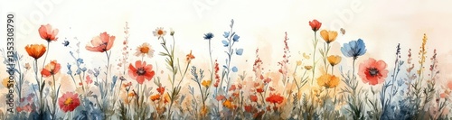 Wildflower Garden Watercolor Botanical Illustration Delicate Floral Frame