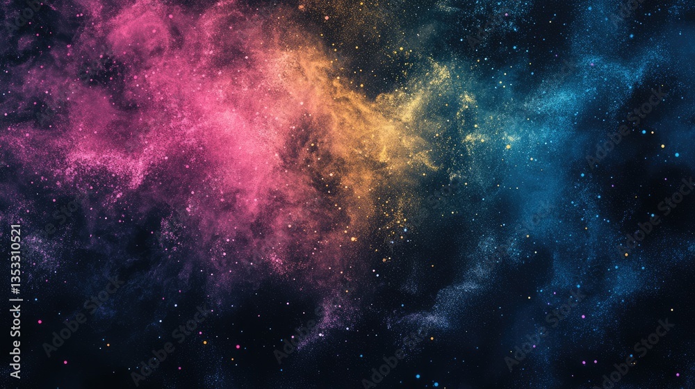 Naklejka premium Vibrant cosmic nebula showcasing swirling colors of pink, orange, and blue against a starry backdrop
