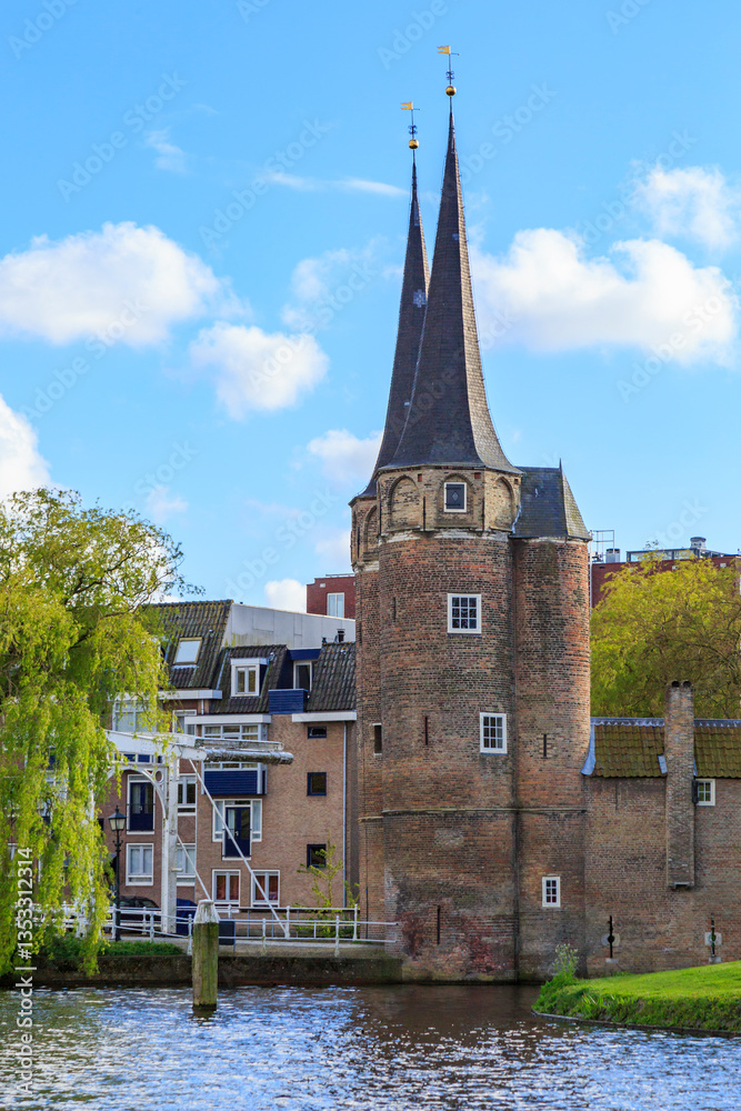 Europe, Netherlands, South Holland, Delft. The Eastern Gate. Oostpoort. Gothic Brick.1400's architecture.
