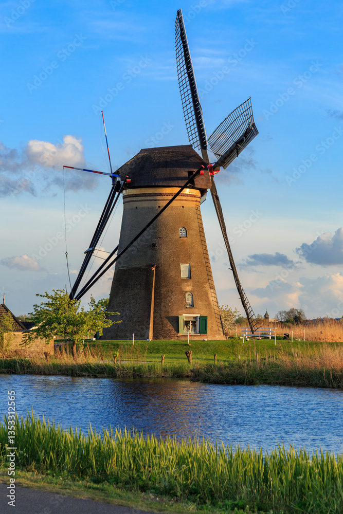 Europe,Netherlands, Holland. Windmills and canals near Alkmaar.