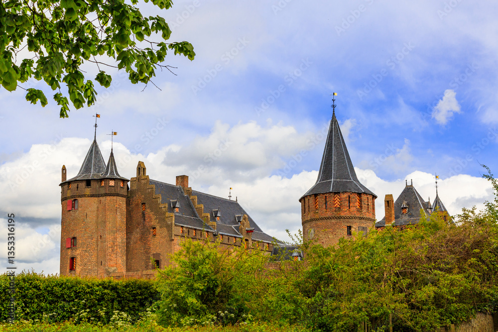 Europe,Netherlands, Muiden. Muiderslot Castle located on Vecht river. Fortress for water defense.