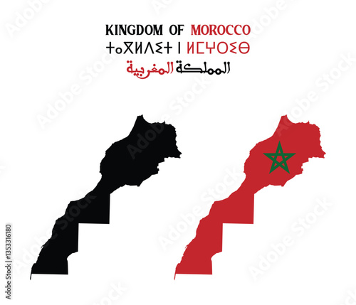Flag and map of Kingdom of Morocco.