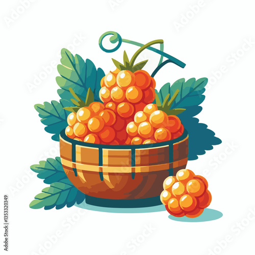 berry, cloudberry, food, natural, nature, healthy, fresh, background, organic, isolated, ripe, juicy, fruit, summer, illustration, orange, green, sweet, vitamin, leaf, nordic, plant, red, forest, tast