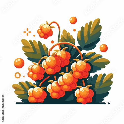 berry, cloudberry, food, natural, nature, healthy, fresh, background, organic, isolated, ripe, juicy, fruit, summer, illustration, orange, green, sweet, vitamin, leaf, nordic, plant, red, forest, tast
