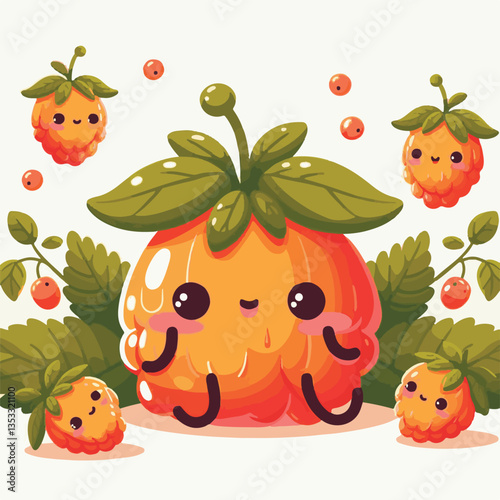 berry, cloudberry, food, natural, nature, healthy, fresh, background, organic, isolated, ripe, juicy, fruit, summer, illustration, orange, green, sweet, vitamin, leaf, nordic, plant, red, forest, tast