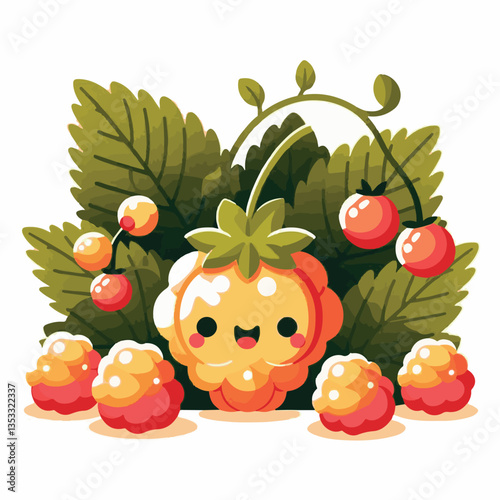 berry, cloudberry, food, natural, nature, healthy, fresh, background, organic, isolated, ripe, juicy, fruit, summer, illustration, orange, green, sweet, vitamin, leaf, nordic, plant, red, forest, tast