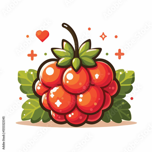 berry, cloudberry, food, natural, nature, healthy, fresh, background, organic, isolated, ripe, juicy, fruit, summer, illustration, orange, green, sweet, vitamin, leaf, nordic, plant, red, forest, tast