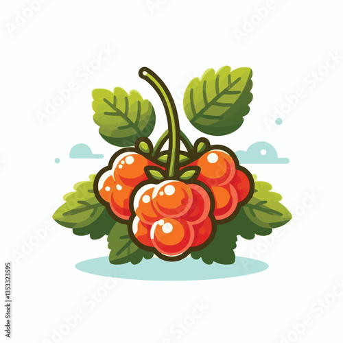 berry, cloudberry, food, natural, nature, healthy, fresh, background, organic, isolated, ripe, juicy, fruit, summer, illustration, orange, green, sweet, vitamin, leaf, nordic, plant, red, forest, tast