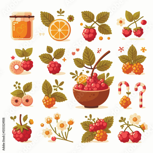 berry, cloudberry, food, natural, nature, healthy, fresh, background, organic, isolated, ripe, juicy, fruit, summer, illustration, orange, green, sweet, vitamin, leaf, nordic, plant, red, forest, tast
