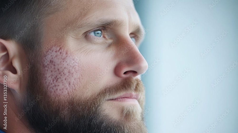 Obraz premium Man with facial skin imperfection, thoughtful expression