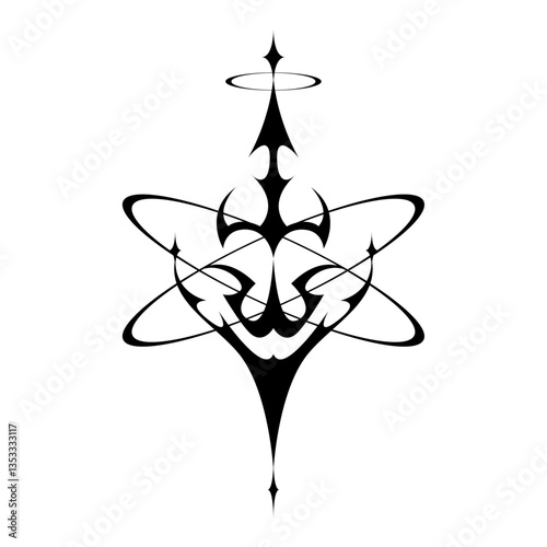 Y2k tattoo style with tribal. black and white star vector illustration