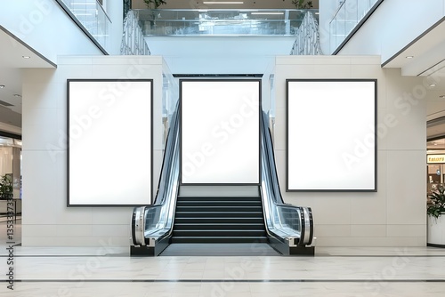 Modern Shopping Center with Escalator and Three Bright Levels