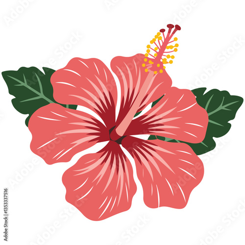 pink hibiscus flower with green leaves clip art preview