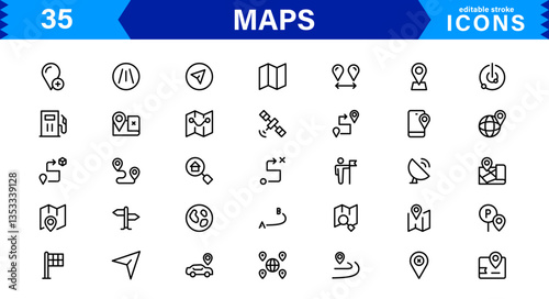 Modern Navigation and Location Maps Icon Collection for UI, GPS, and Travel Apps