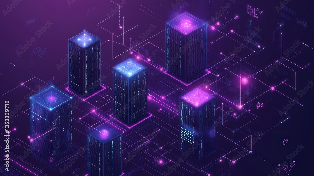 Fototapeta premium Futuristic server farm isometric illustration