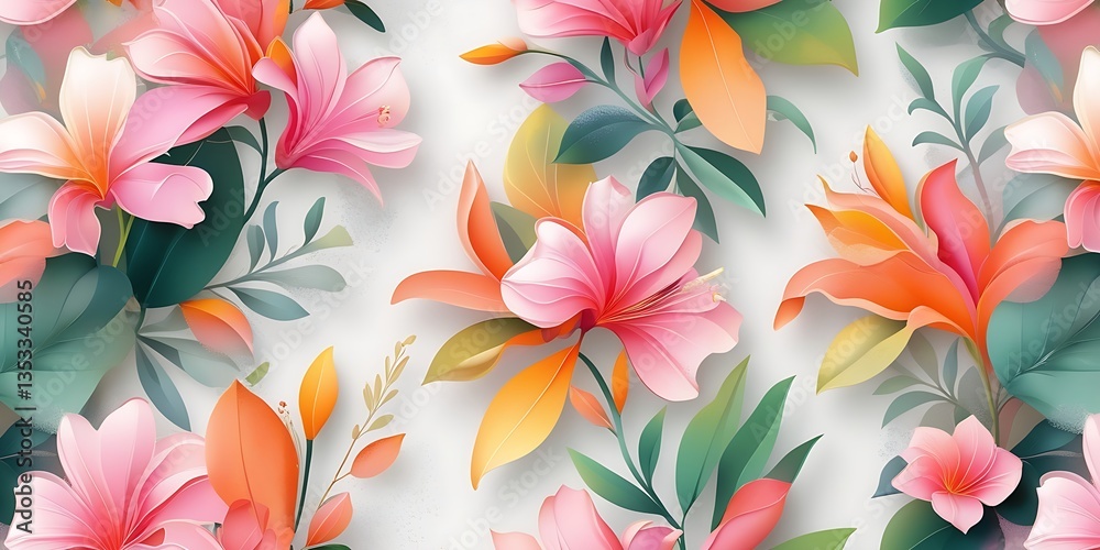 Fototapeta premium Seamless background of exotic floral , flower seamless pattern with flat style for mockup, fabric, fashion, wallpaper, textile isolated on white background