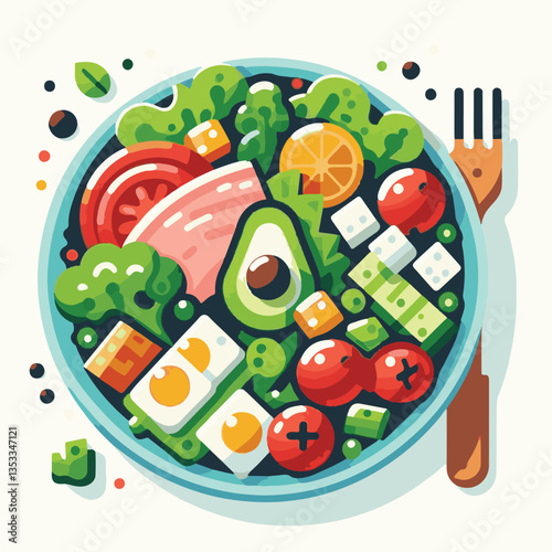 food, lunch, vegetable, salad, meal, tomato, lettuce, cobb, avocado, chicken, dinner, egg, green, keto, american, meat, chopped, cuisine, bacon, diet, plate, fresh, healthy, gourmet, leaf, cobb salad,