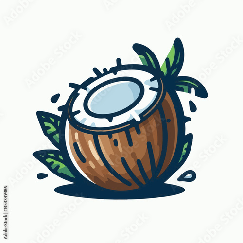 coconut, exotic, tropical, palm, isolated, food, background, fresh, leaf, cut, half, brown, coco, nature, nut, healthy, natural, fruit, white, ingredient, diet, piece, milk, shell, break, green, organ